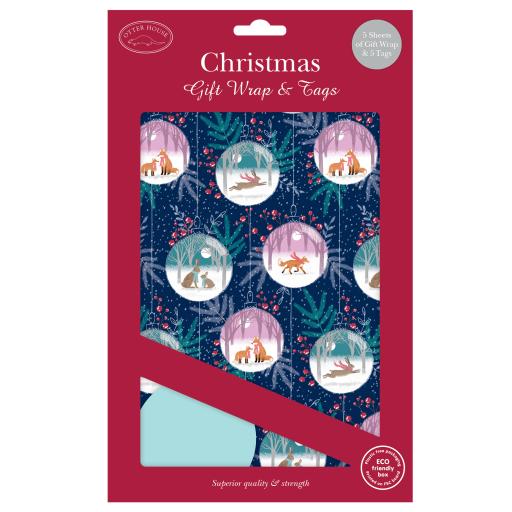 Christmas Wrap & Tags - Wildlife Baubles (5 Sheets & 5 Tags)