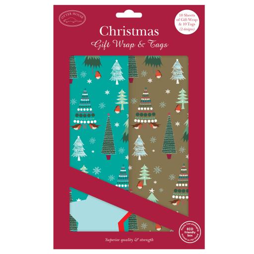 Christmas Wrap & Tags Bumper Pack - Little Trees (10 Sheets & 10 Tags)